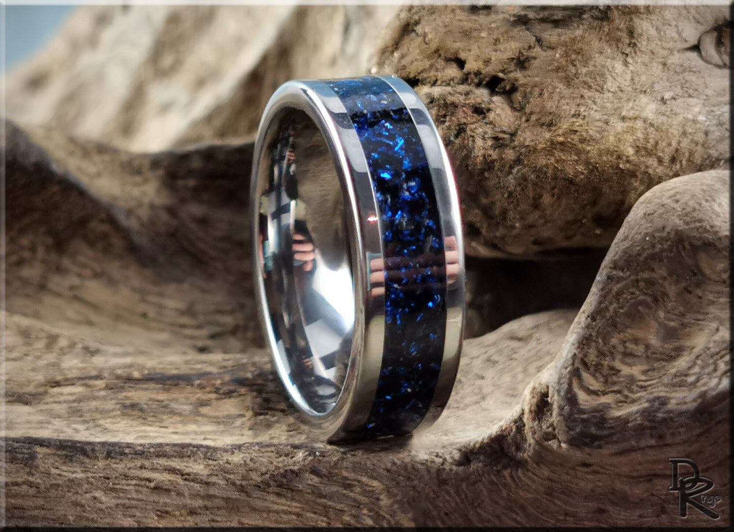 Super Titanium Channel Ring w/Cobalt German Glass inlay - metal ring