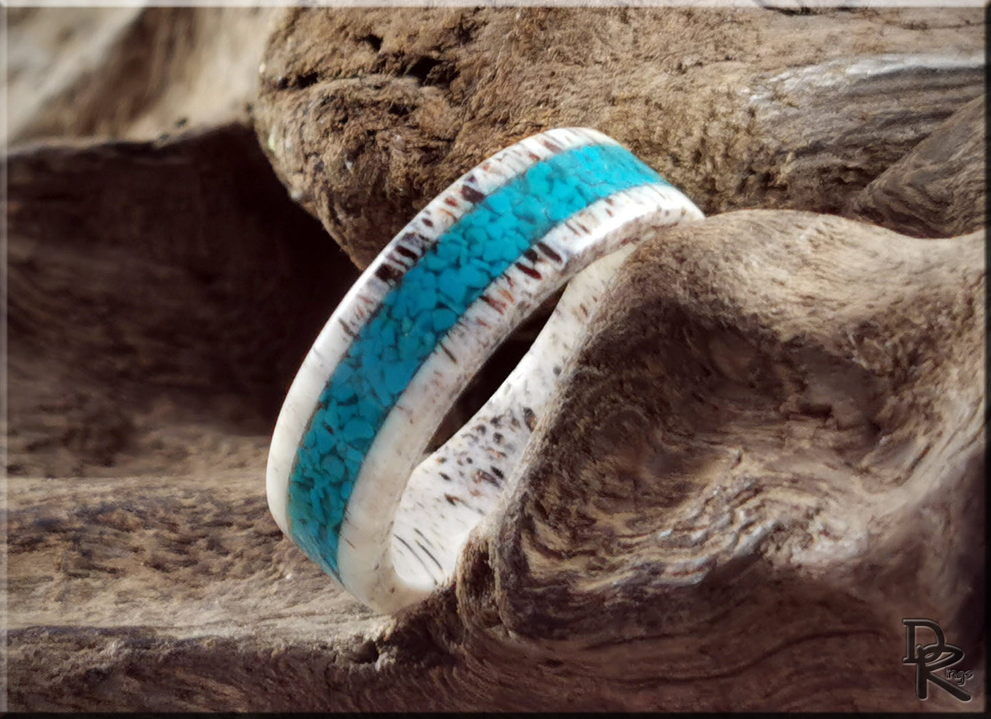 Deer Antler Channel Ring w/Chilean Turquoise inlay - antler ring