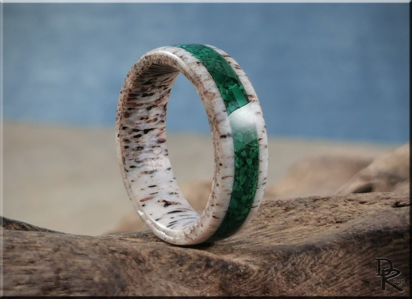 Deer Antler Channel Ring w/Green Malachite inlay - antler ring