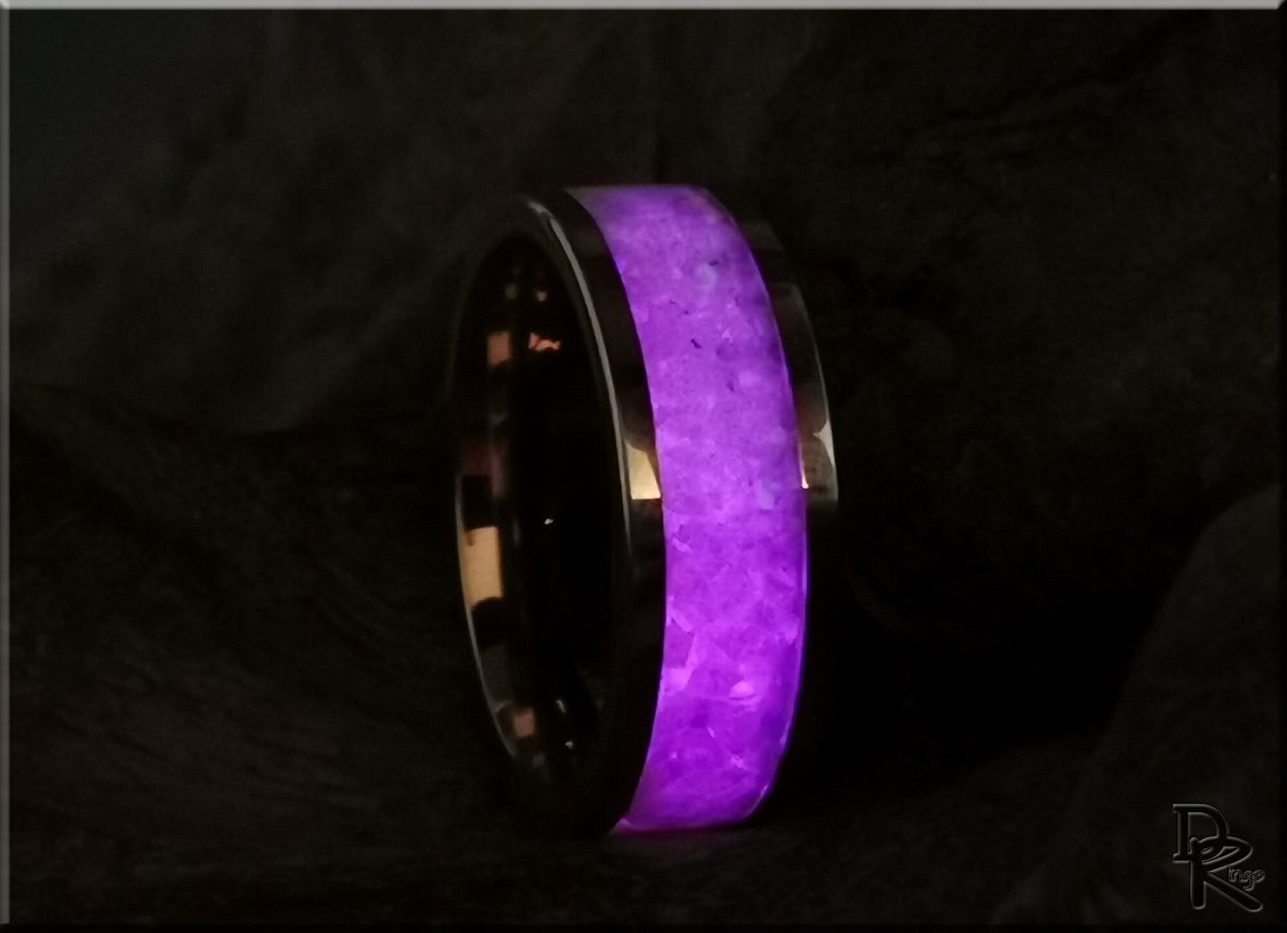Rose Gold Plated Tungsten Carbide Channel Ring w/Pink Snow Opal and Deep Pink Glow inlay - metal ring