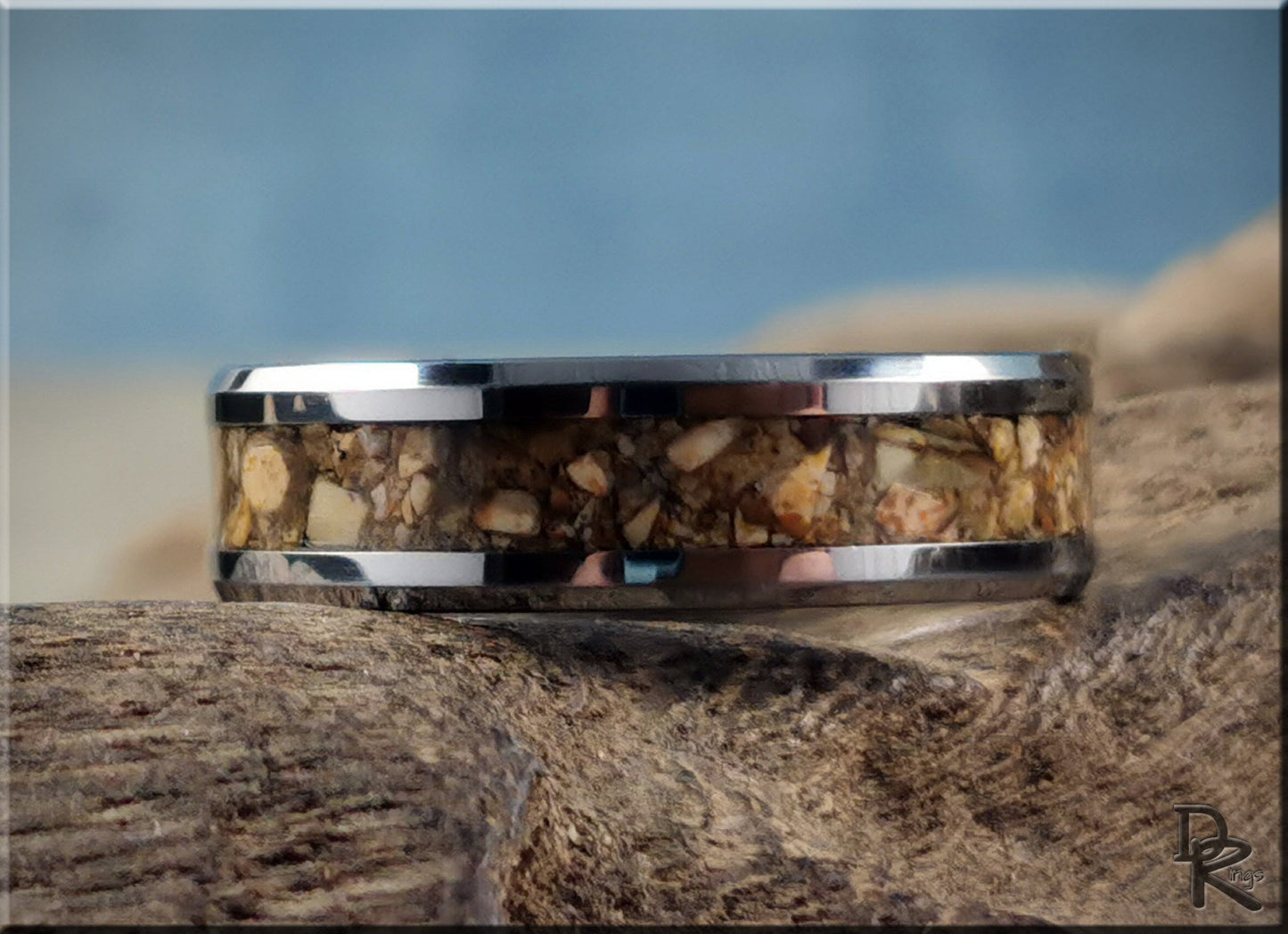 Tungsten Carbide Channel Ring w/Picture Jasper Stone inlay - metal ring