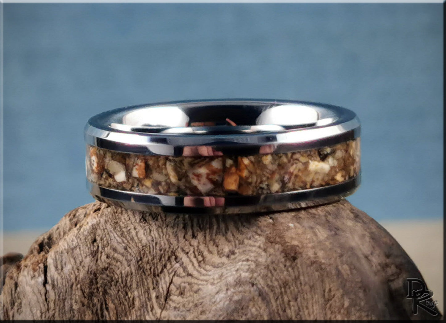 Tungsten Carbide Channel Ring w/Picture Jasper Stone inlay - metal ring