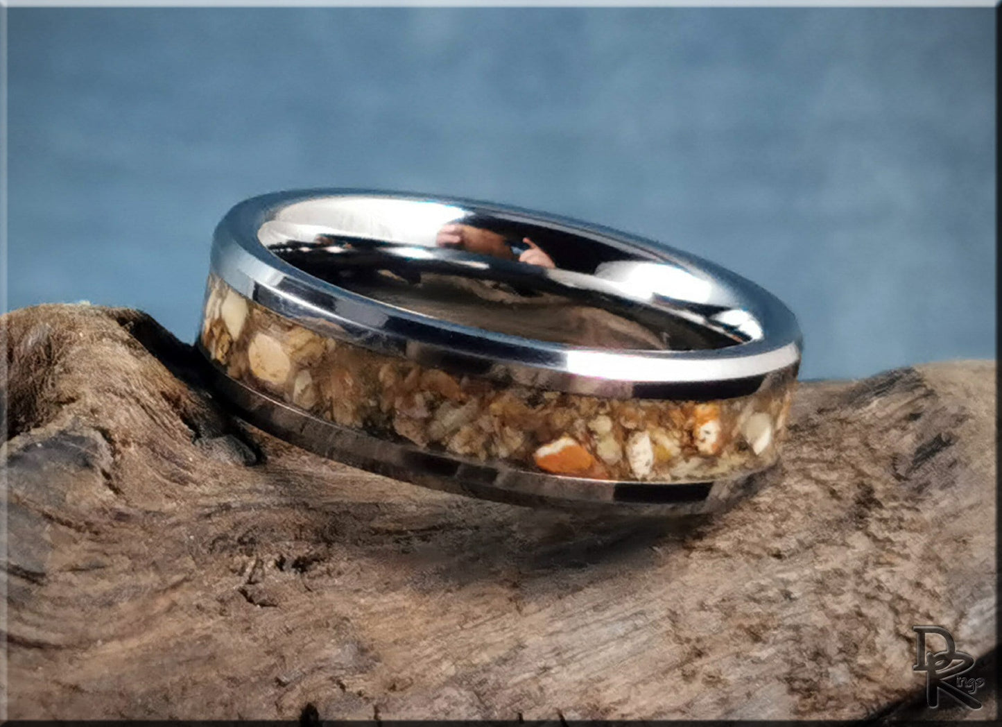 Tungsten Carbide Channel Ring w/Picture Jasper Stone inlay - metal ring
