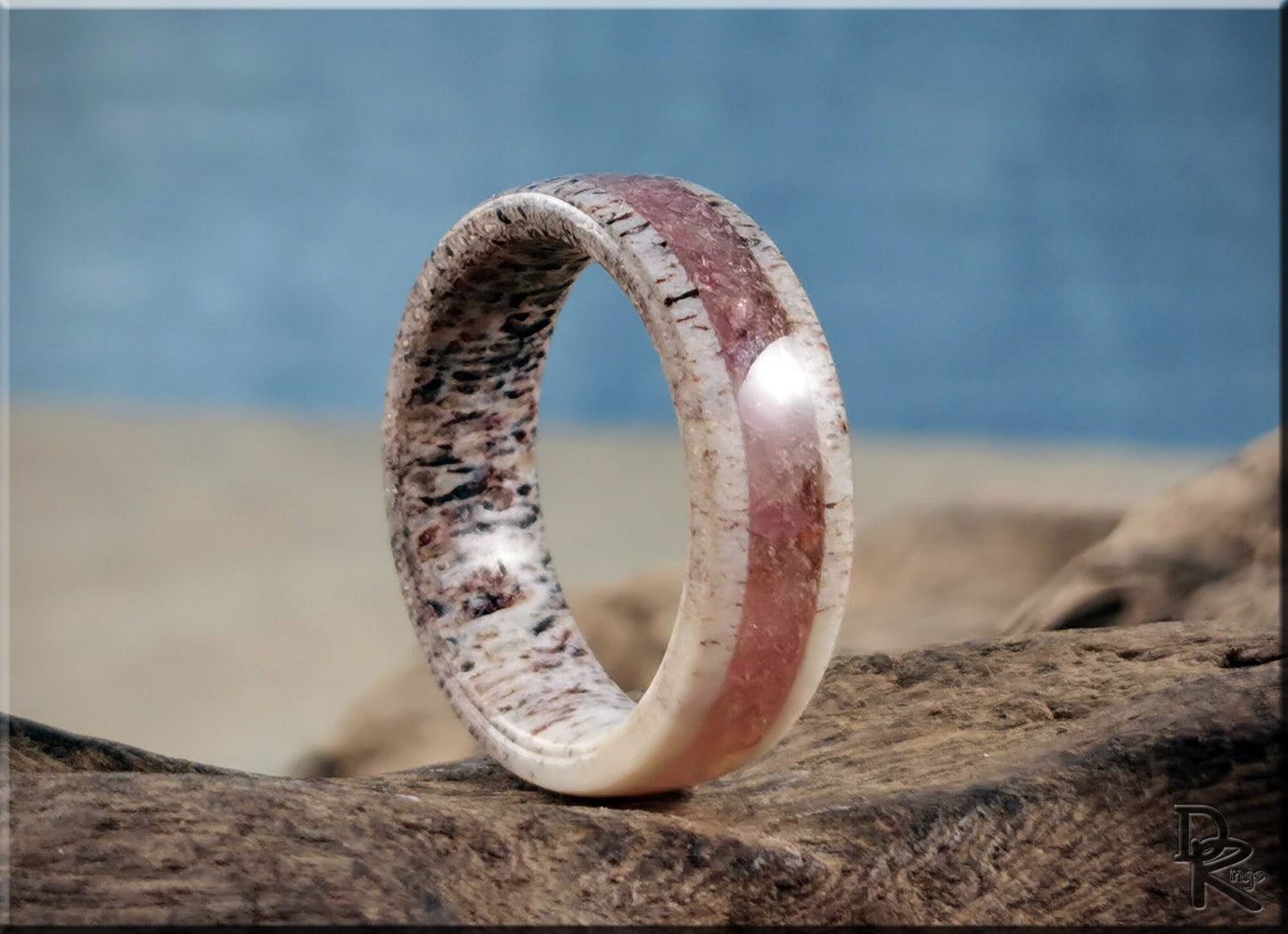 Deer Antler Channel Ring w/Watermelon Tourmaline inlay - antler ring