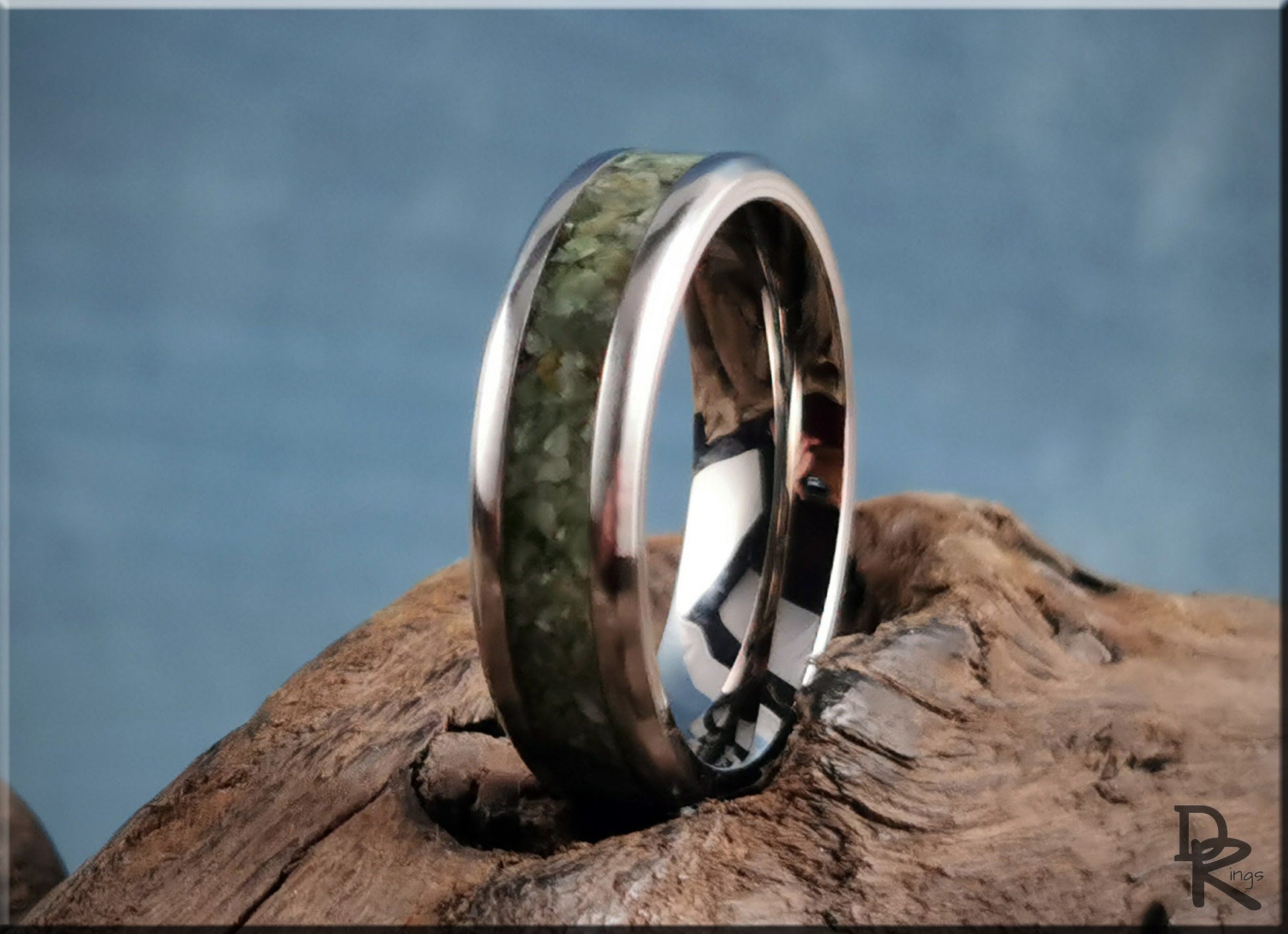 Titanium Channel Ring w/Vesuvianite (California Jade) Stone inlay