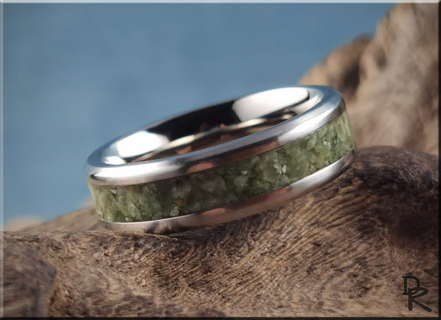 Titanium Channel Ring w/Vesuvianite (California Jade) Stone inlay