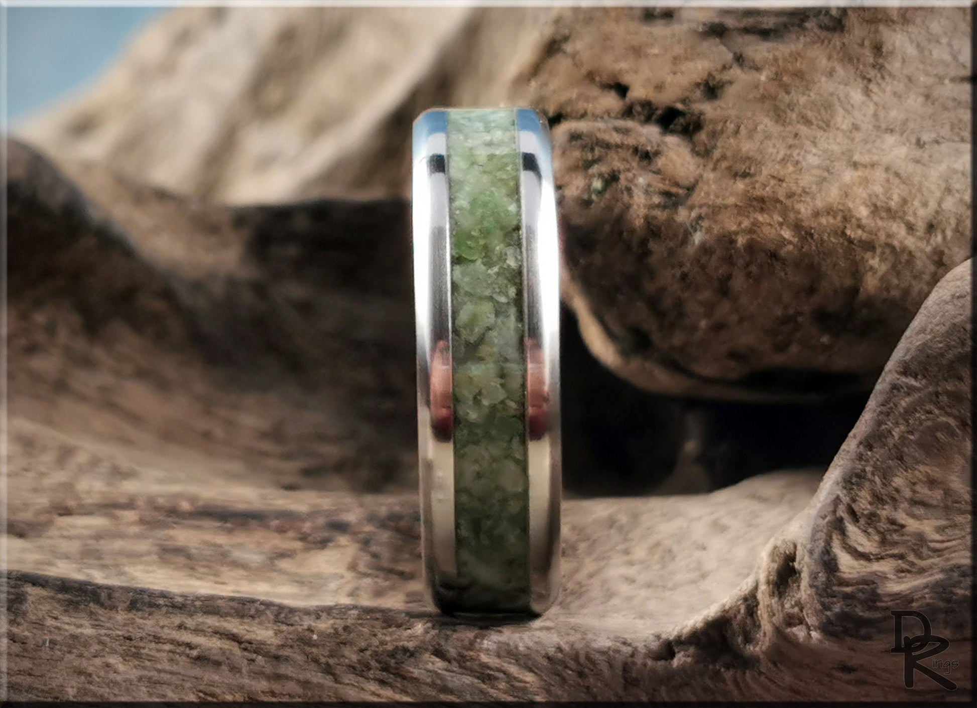 Titanium Channel Ring w/Vesuvianite (California Jade) Stone inlay