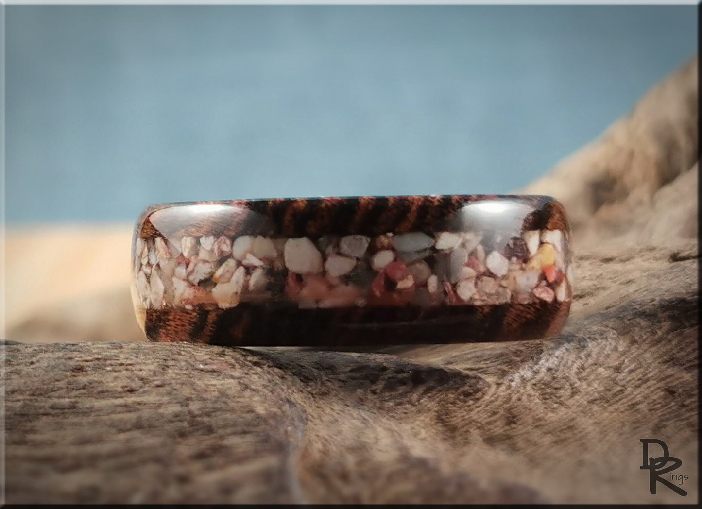 Bocote 8mm Wood Ring w/Soapstone inlay - wood ring