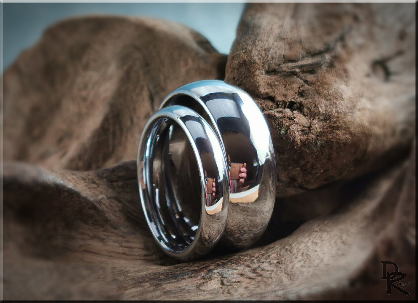 Polished Domed White Tungsten Carbide Ring Set - metal rings