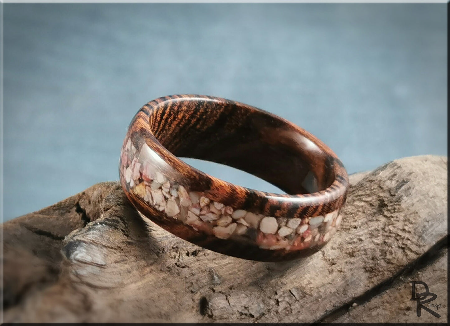 Bocote 8mm Wood Ring w/Soapstone inlay - wood ring