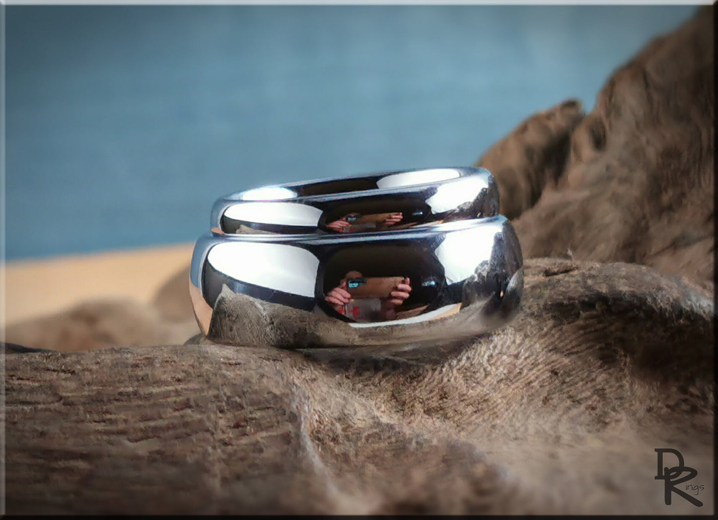 Polished Domed White Tungsten Carbide Ring Set - metal rings