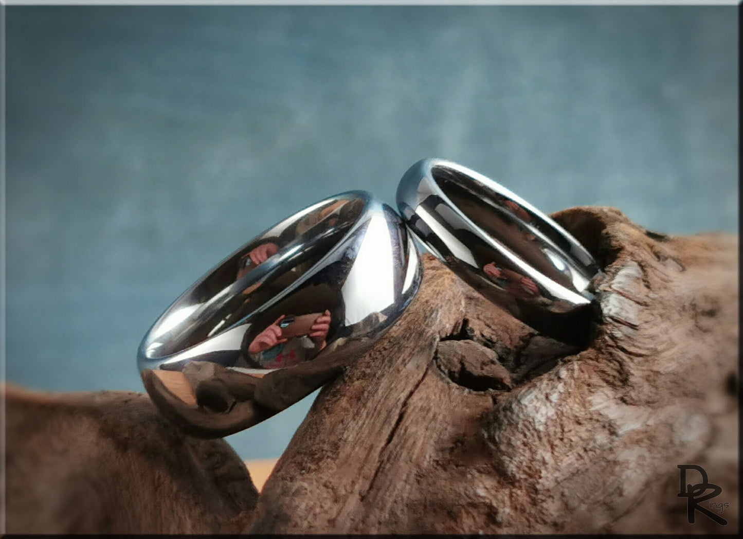 Polished Domed White Tungsten Carbide Ring Set - metal rings