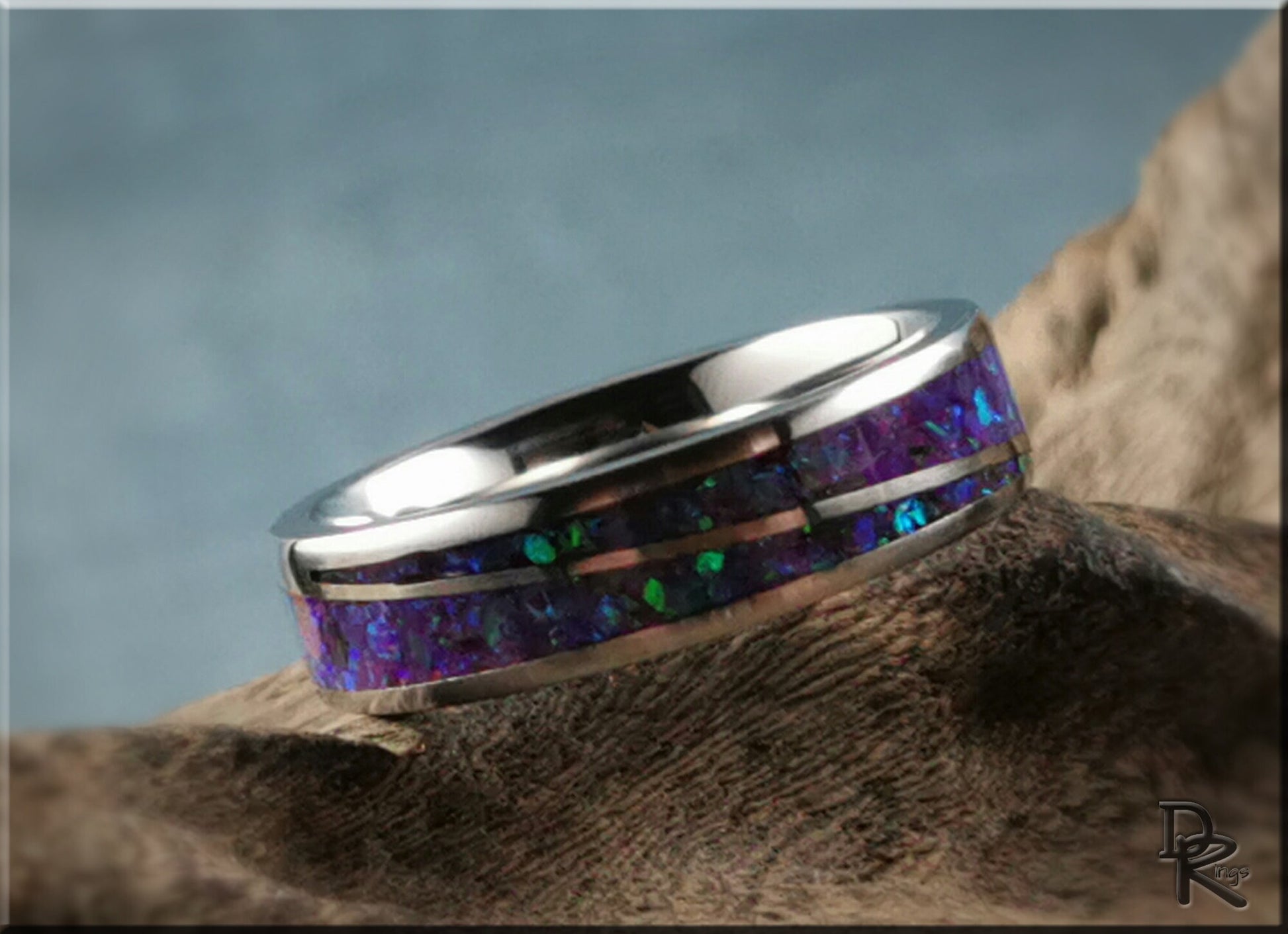 Titanium Twist Ring w/Multi-Amethyst Opal inlay - metal ring