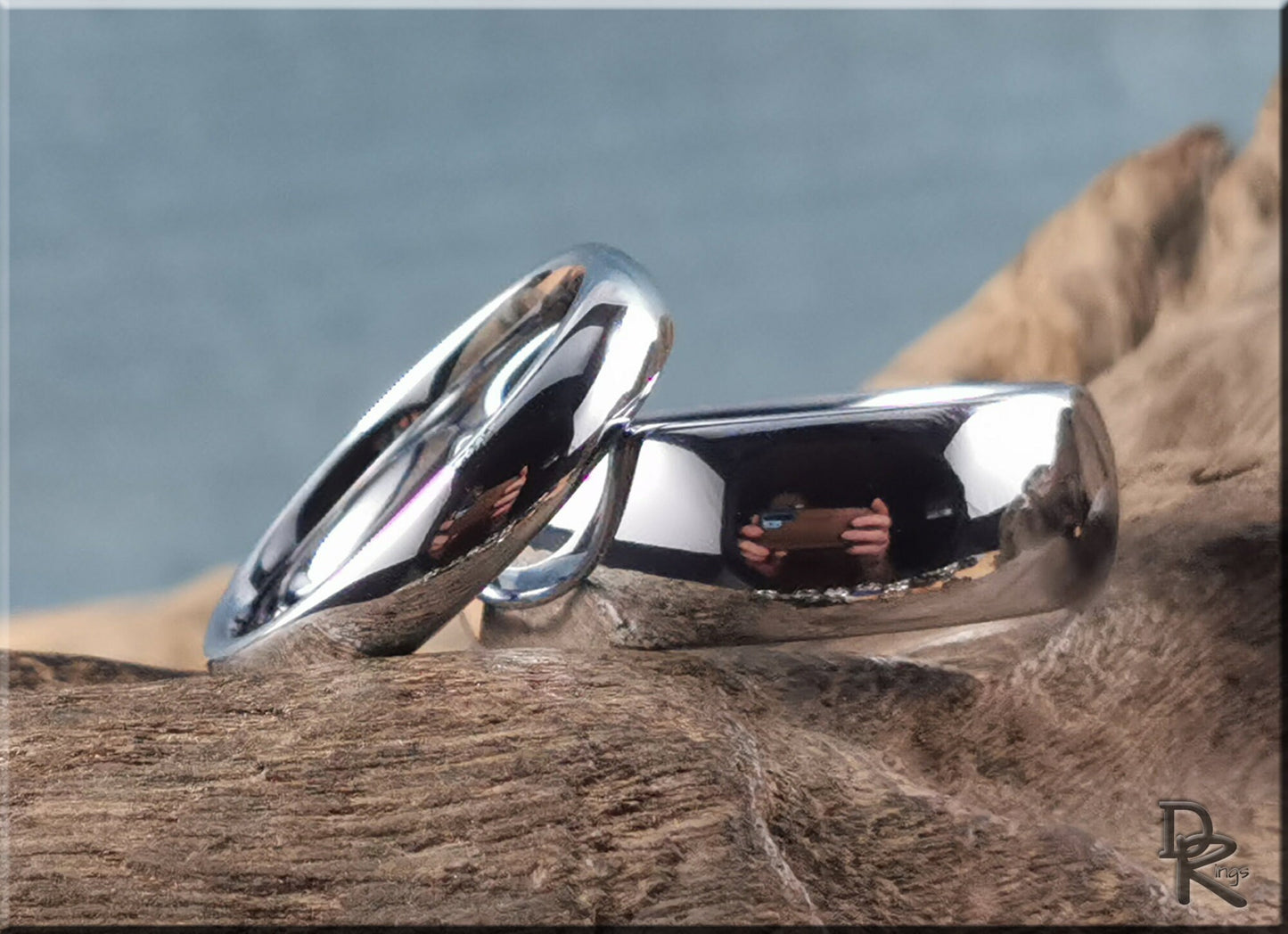 Polished Domed White Tungsten Carbide Ring Set - metal rings