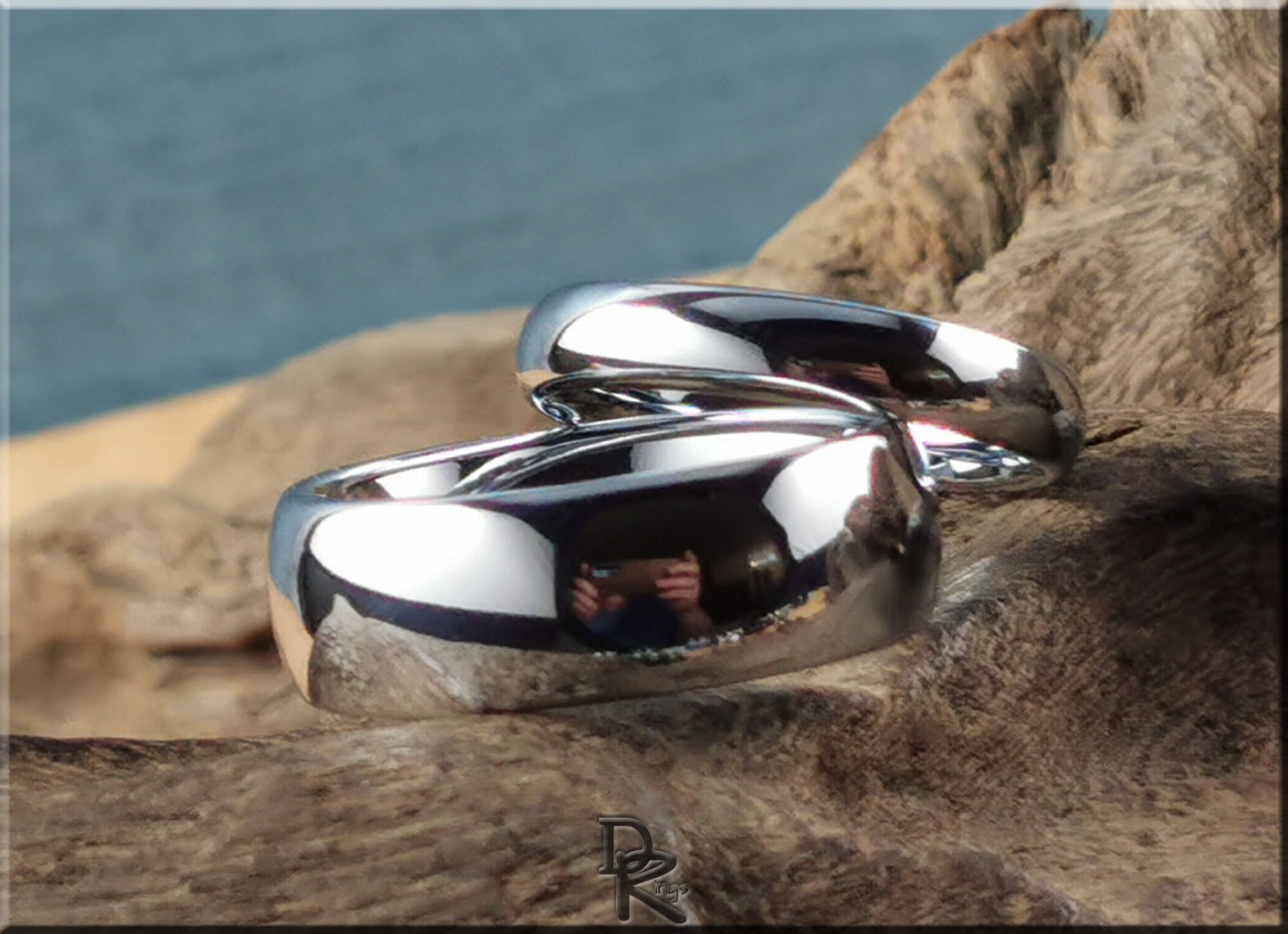 Polished Domed White Tungsten Carbide Ring Set - metal rings