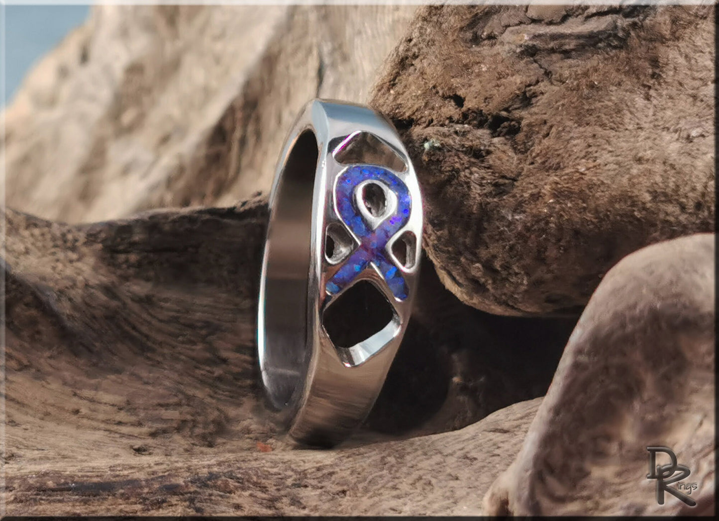Titanium Awareness Ribbon Ring w/opal inlay - metal ring