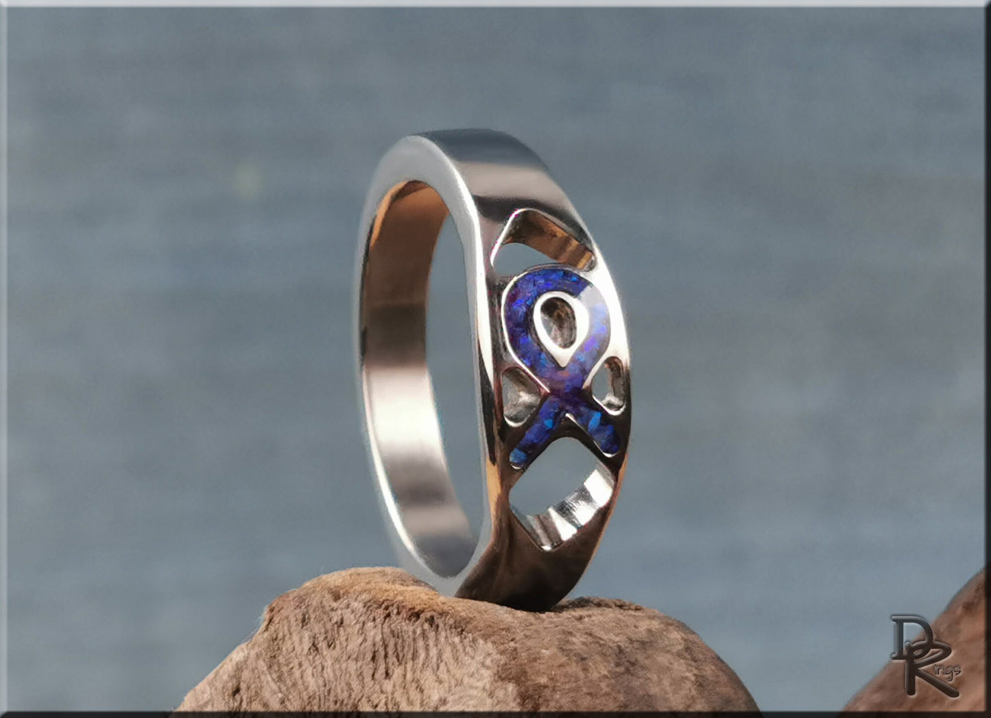 Titanium Awareness Ribbon Ring w/opal inlay - metal ring
