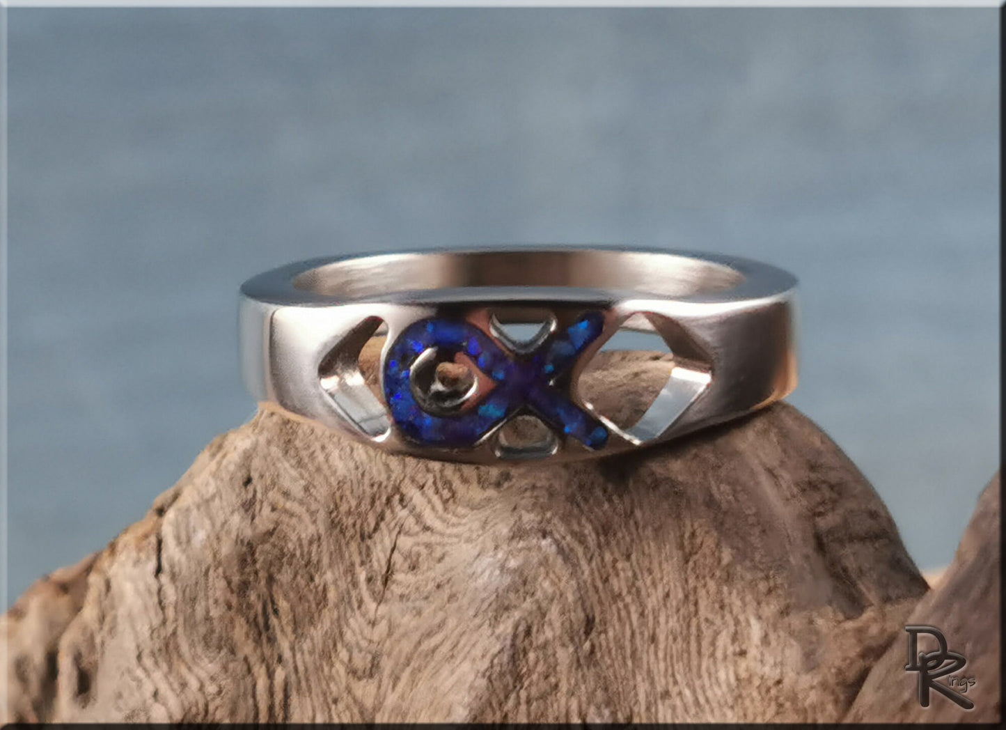 Titanium Awareness Ribbon Ring w/opal inlay - metal ring