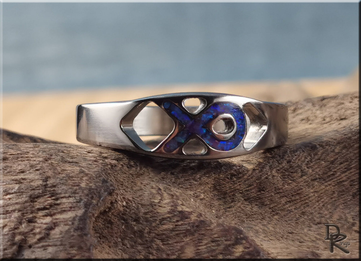 Titanium Awareness Ribbon Ring w/opal inlay - metal ring