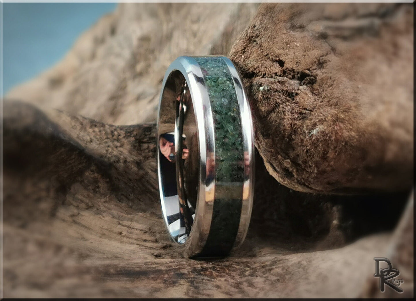 Titanium Channel Ring w/Ruby Zoisite stone inlay - metal ring