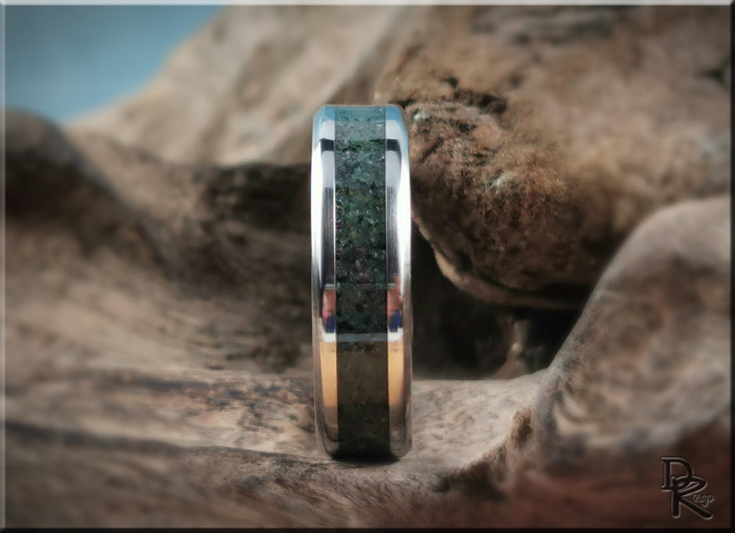 Titanium Channel Ring w/Ruby Zoisite stone inlay - metal ring