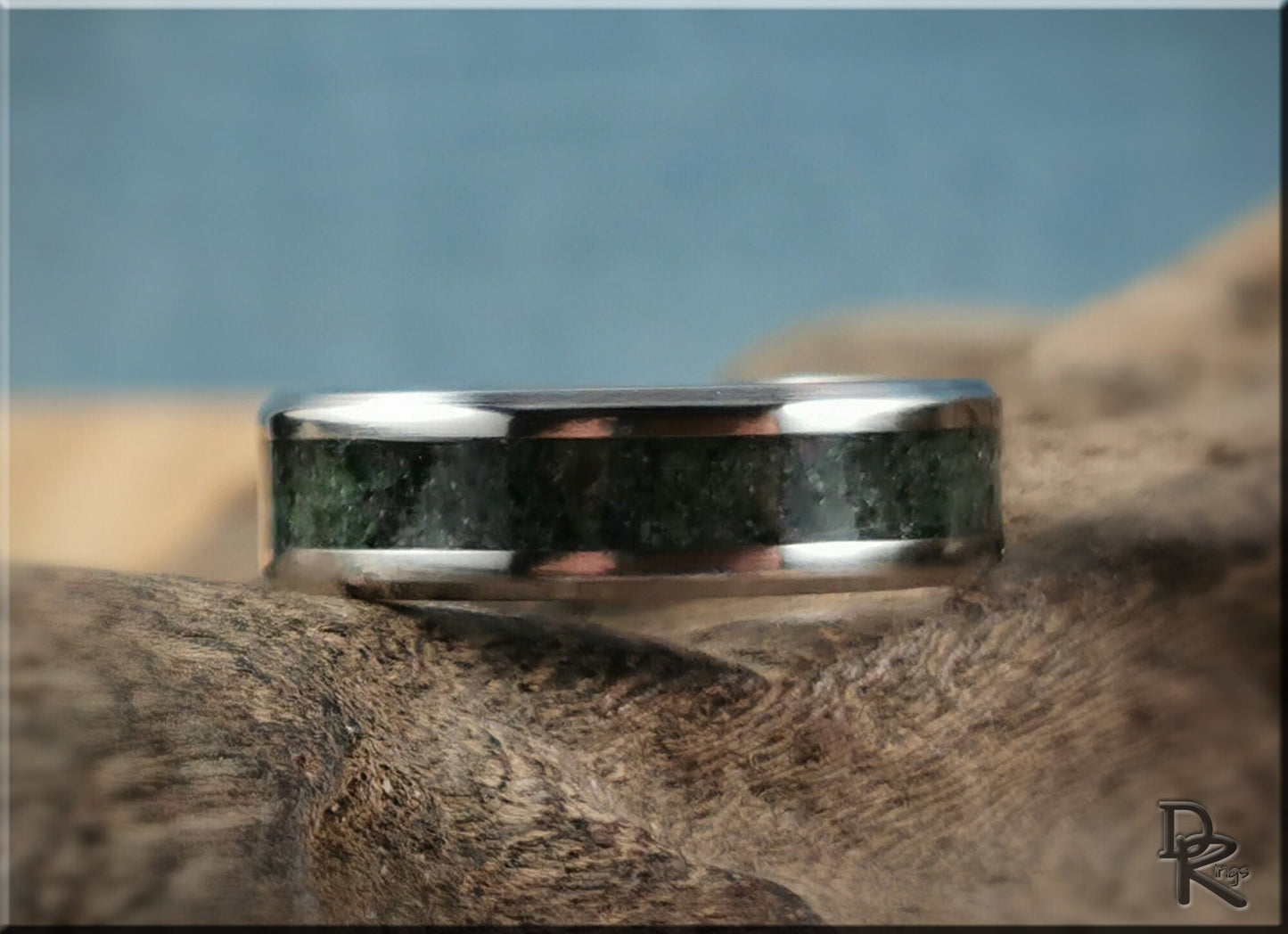 Titanium Channel Ring w/Ruby Zoisite stone inlay - metal ring