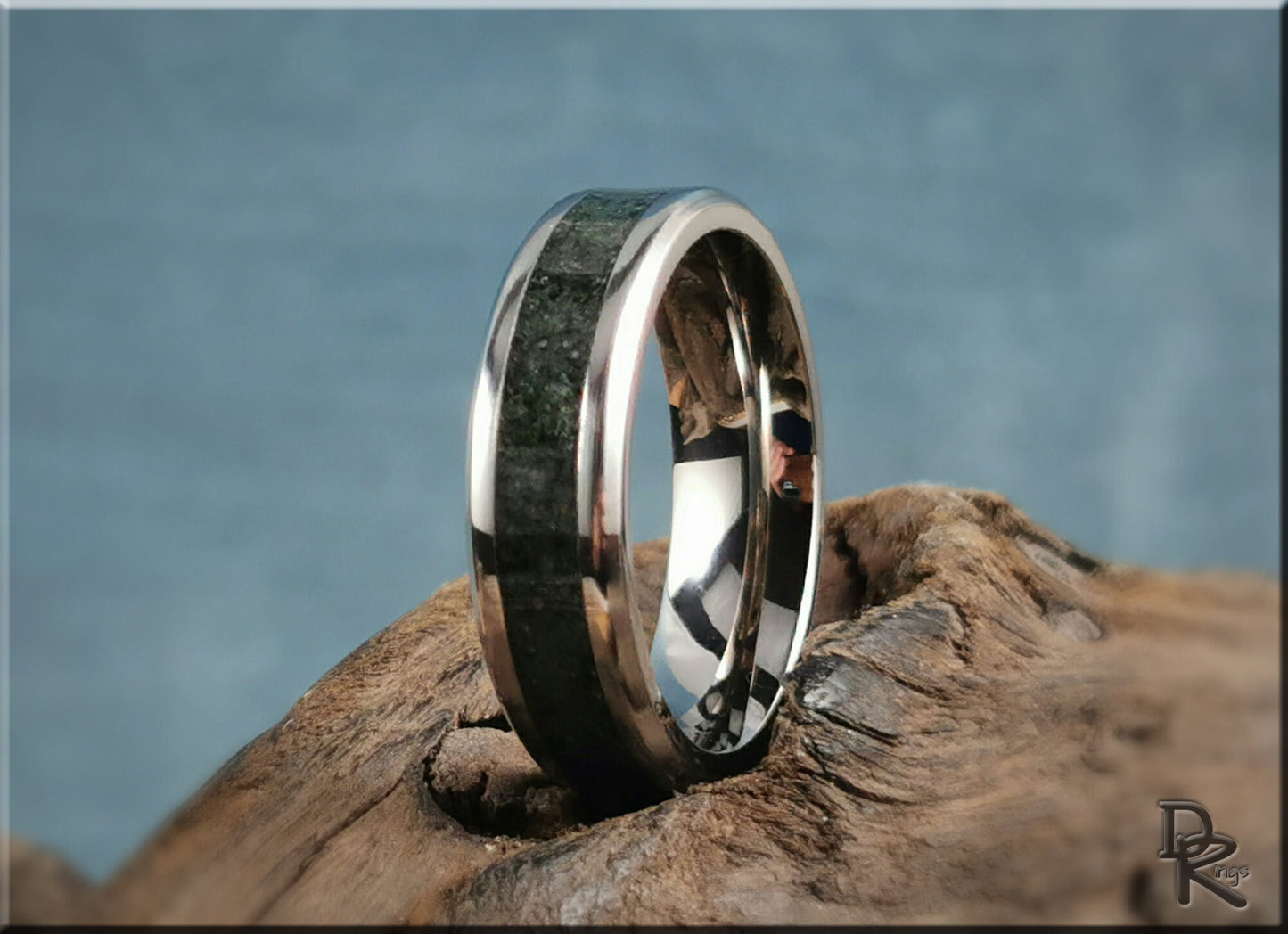 Titanium Channel Ring w/Ruby Zoisite stone inlay - metal ring
