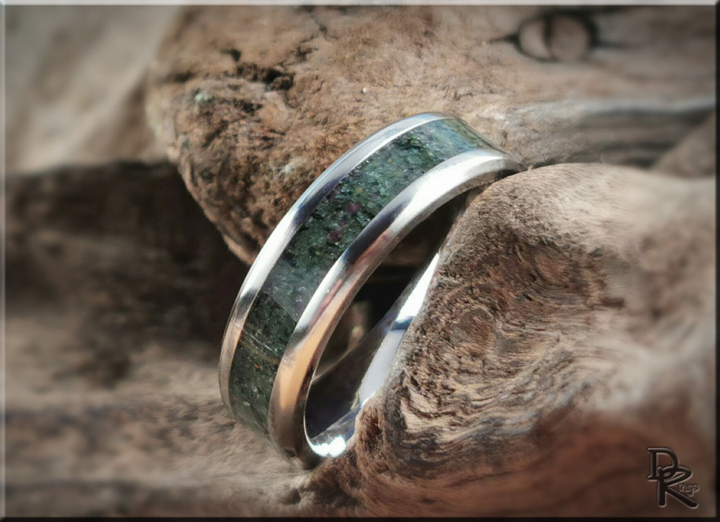 Titanium Channel Ring w/Ruby Zoisite stone inlay - metal ring