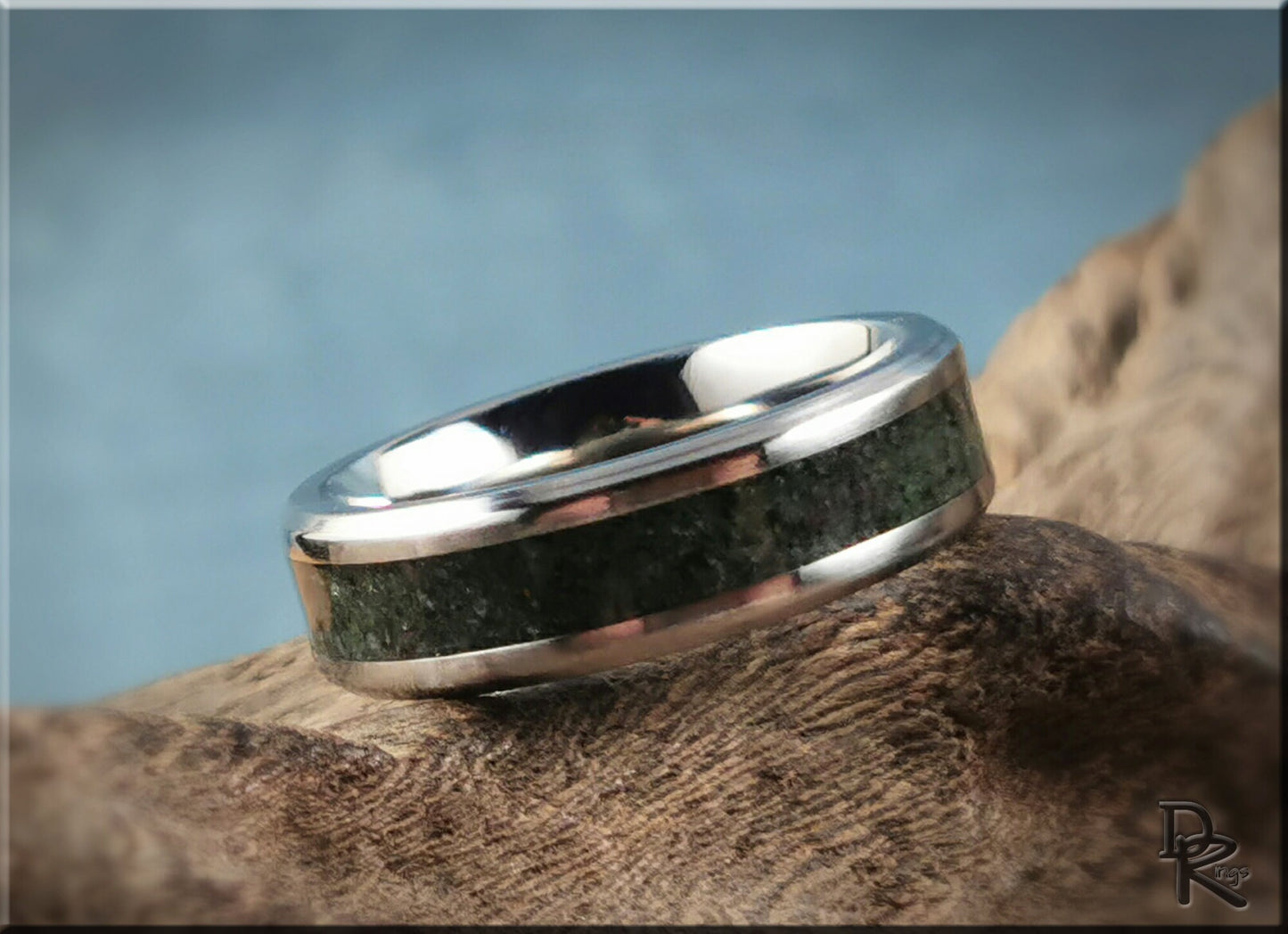 Titanium Channel Ring w/Ruby Zoisite stone inlay - metal ring