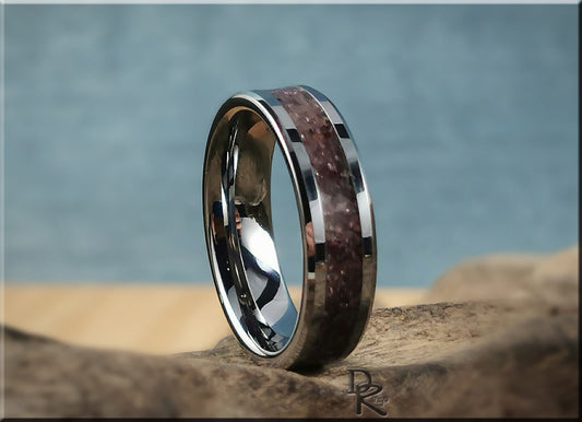 Tungsten Carbide Channel Ring w/Garnet stone inlay - metal ring