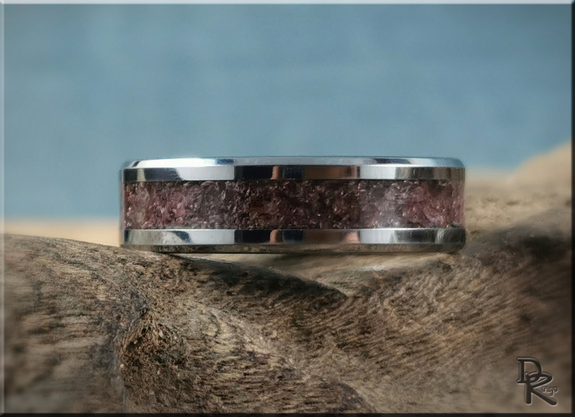 Tungsten Carbide Channel Ring w/Garnet stone inlay - metal ring