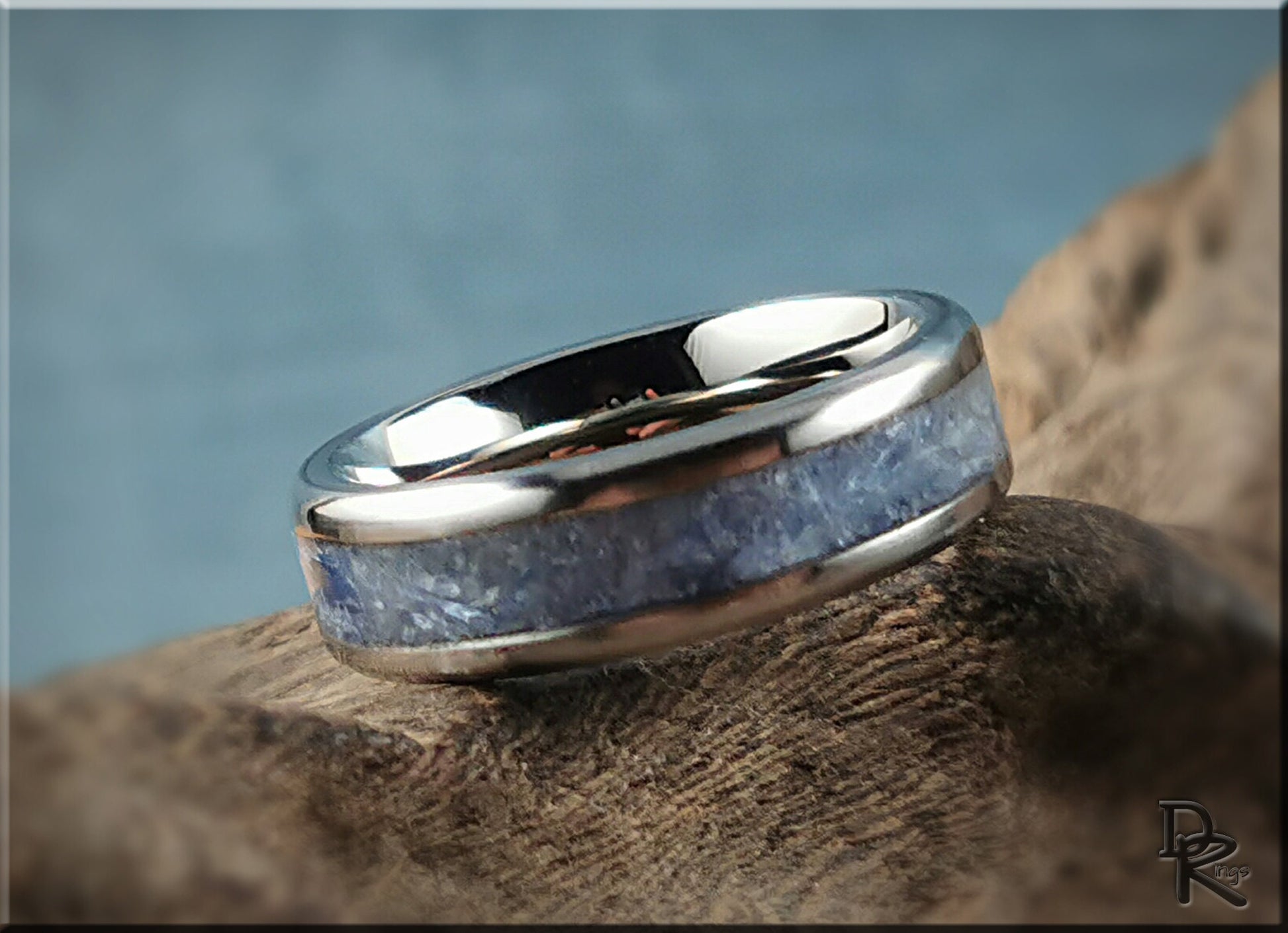 Titanium Channel Ring w/Kyanite stone inlay - metal ring