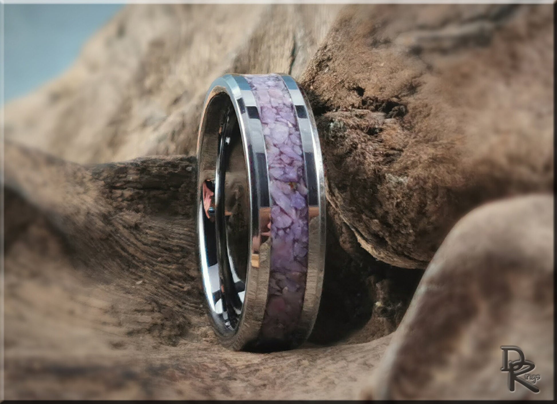 Tungsten Carbide Channel Ring w/Turkish Purple Jade inlay - metal ring