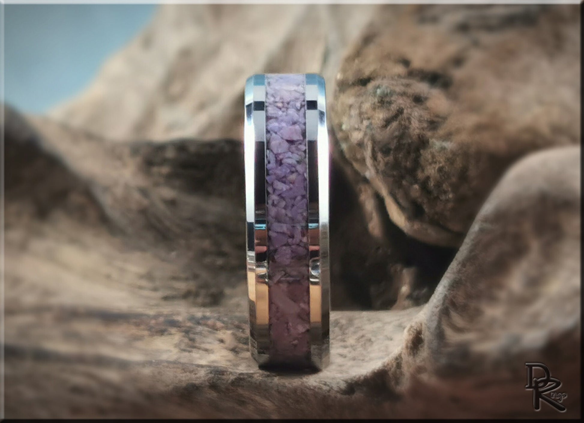 Tungsten Carbide Channel Ring w/Turkish Purple Jade inlay - metal ring