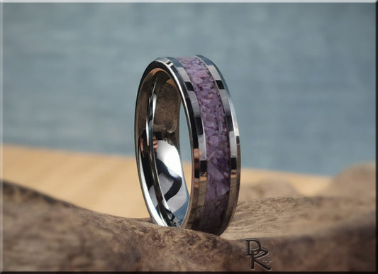 Tungsten Carbide Channel Ring w/Turkish Purple Jade inlay - metal ring