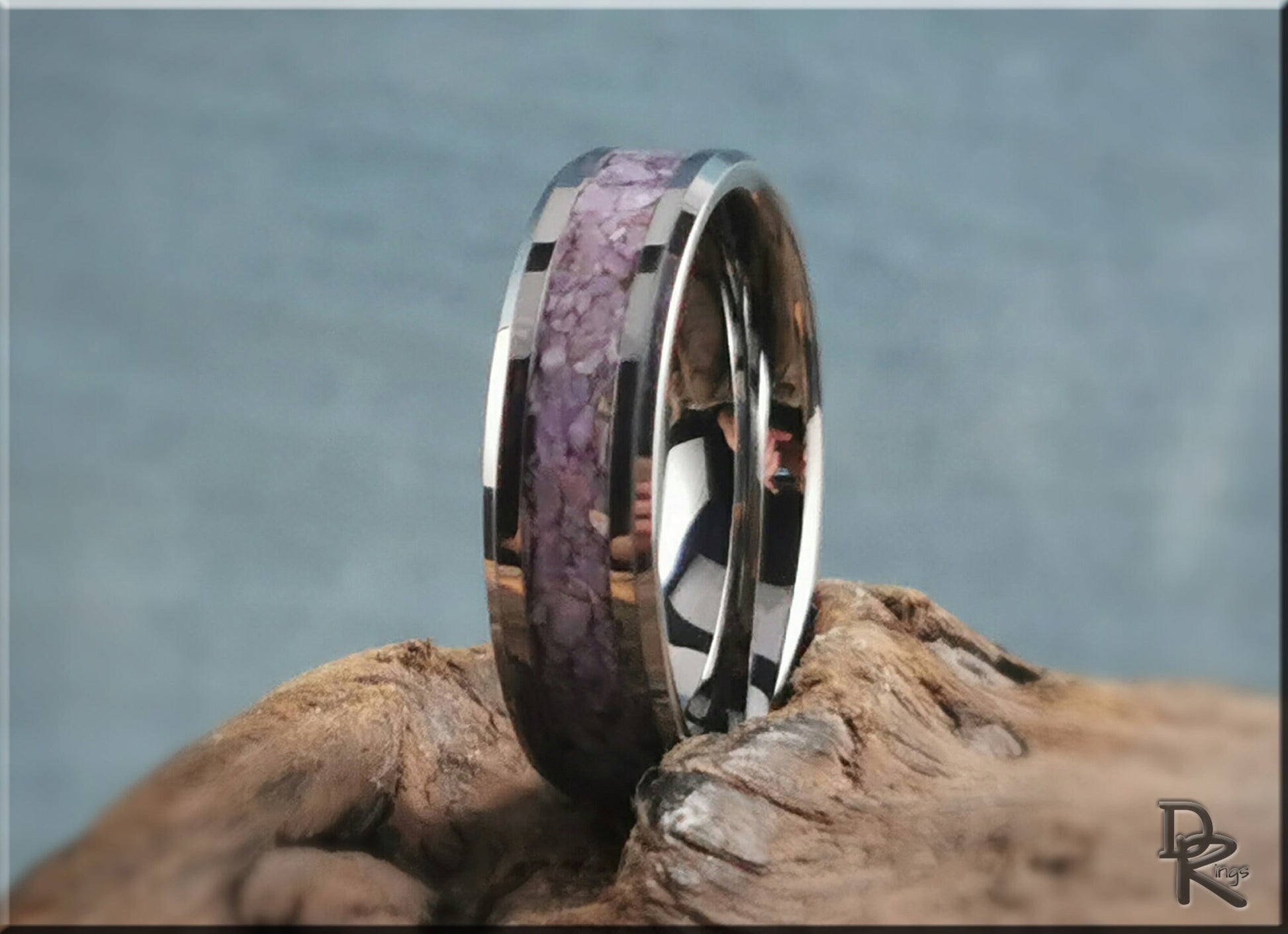 Tungsten Carbide Channel Ring w/Turkish Purple Jade inlay - metal ring