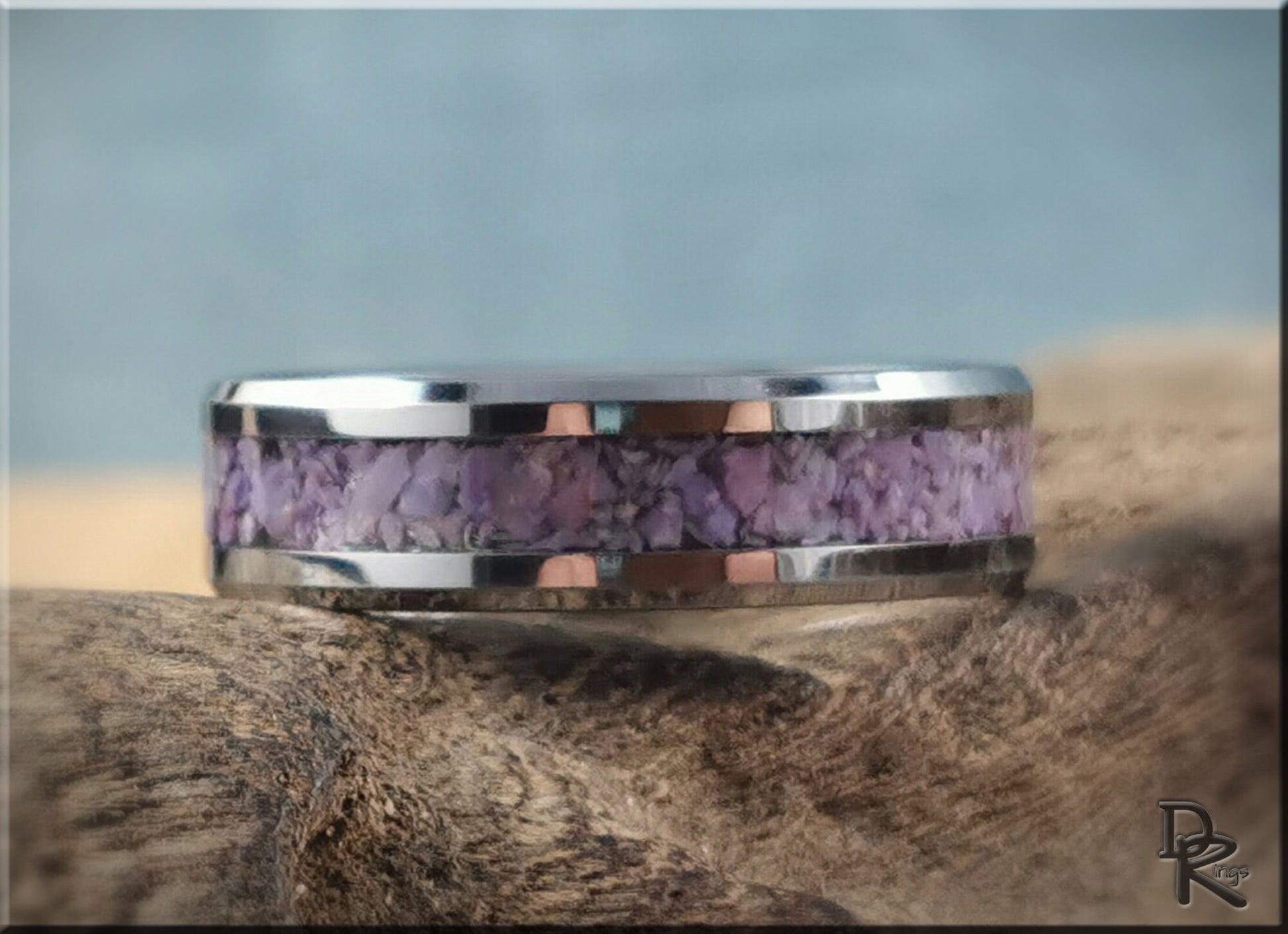 Tungsten Carbide Channel Ring w/Turkish Purple Jade inlay - metal ring
