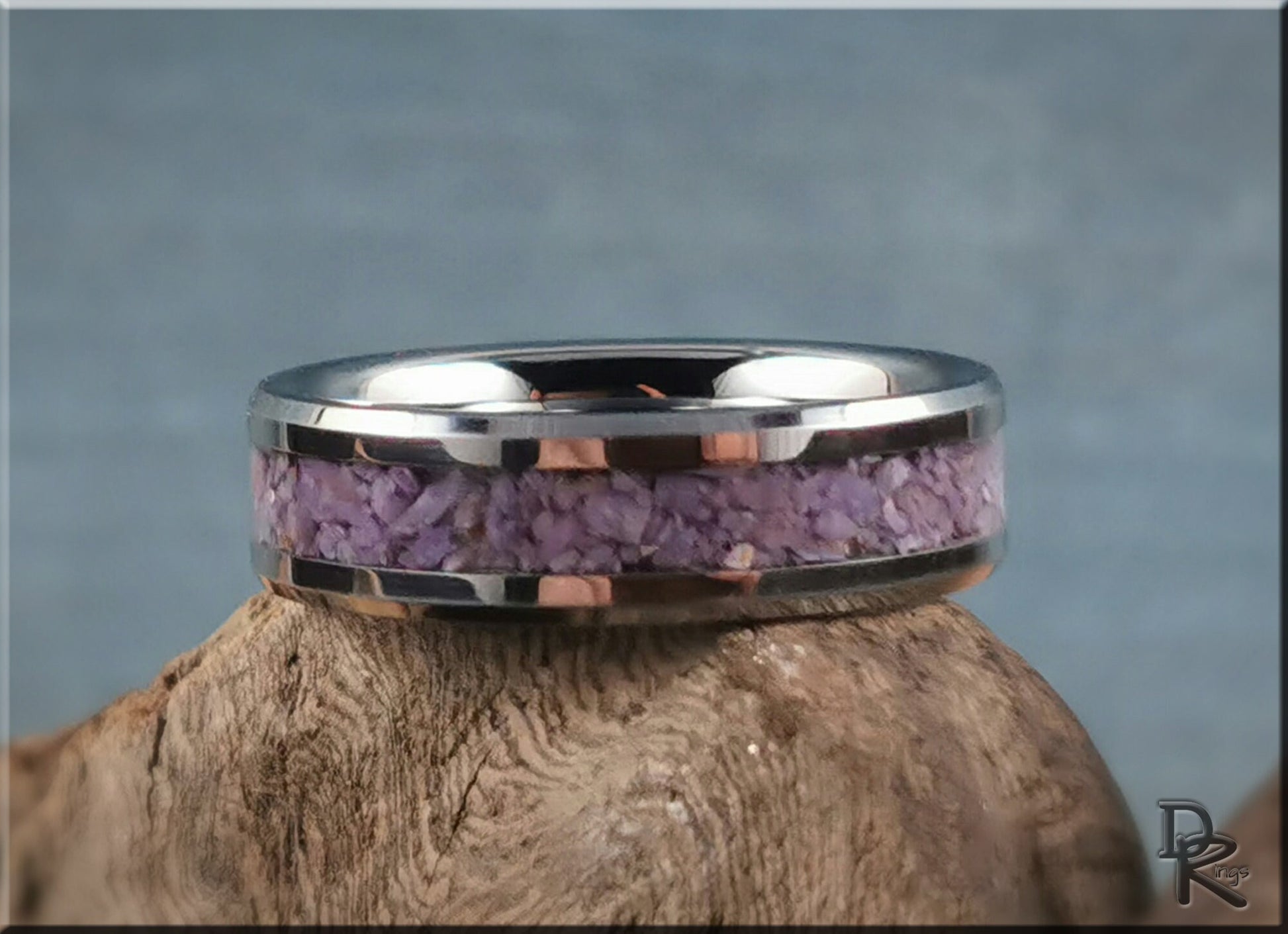 Tungsten Carbide Channel Ring w/Turkish Purple Jade inlay - metal ring