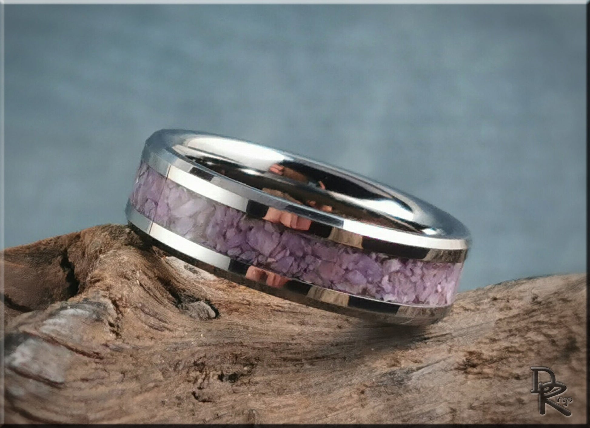 Tungsten Carbide Channel Ring w/Turkish Purple Jade inlay - metal ring