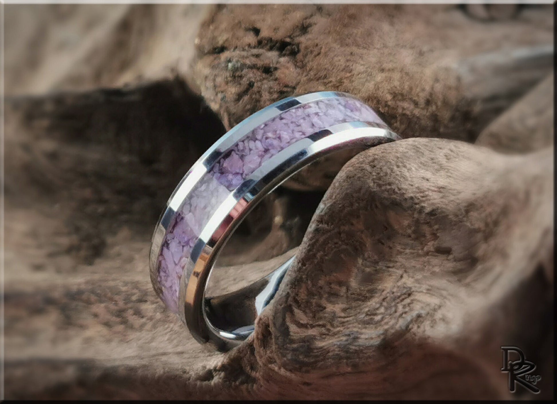 Tungsten Carbide Channel Ring w/Turkish Purple Jade inlay - metal ring
