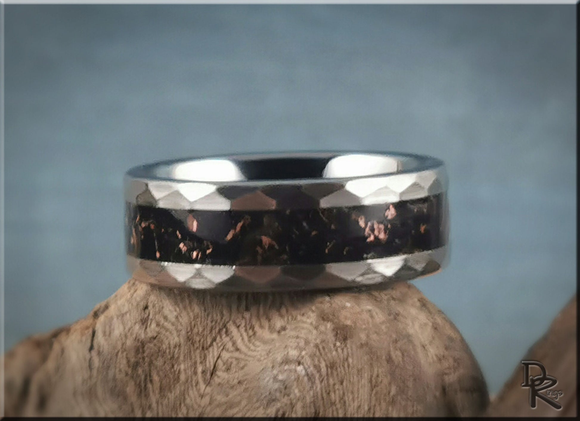 Hammered Tungsten Carbide Ring with TruStone inlay - 8mm metal ring