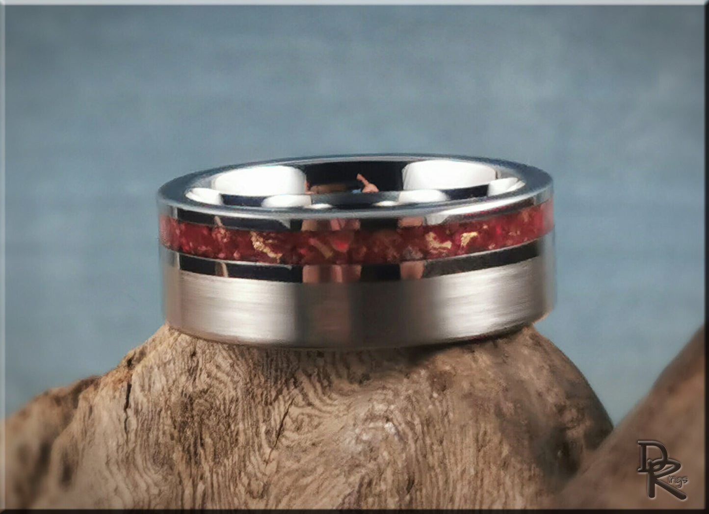 Tungsten Carbide Ring w/offset TruStone inlay - 8mm metal ring