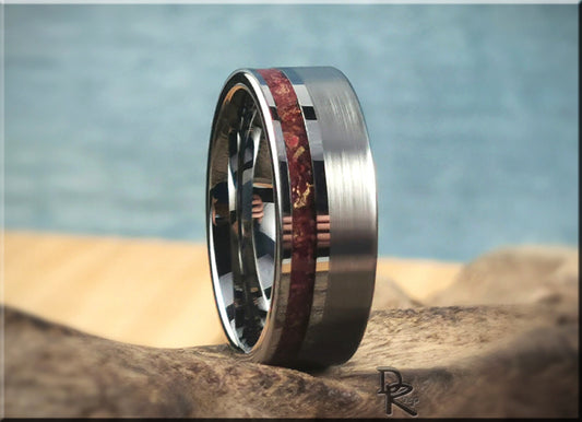 Tungsten Carbide Ring w/offset TruStone inlay - 8mm metal ring