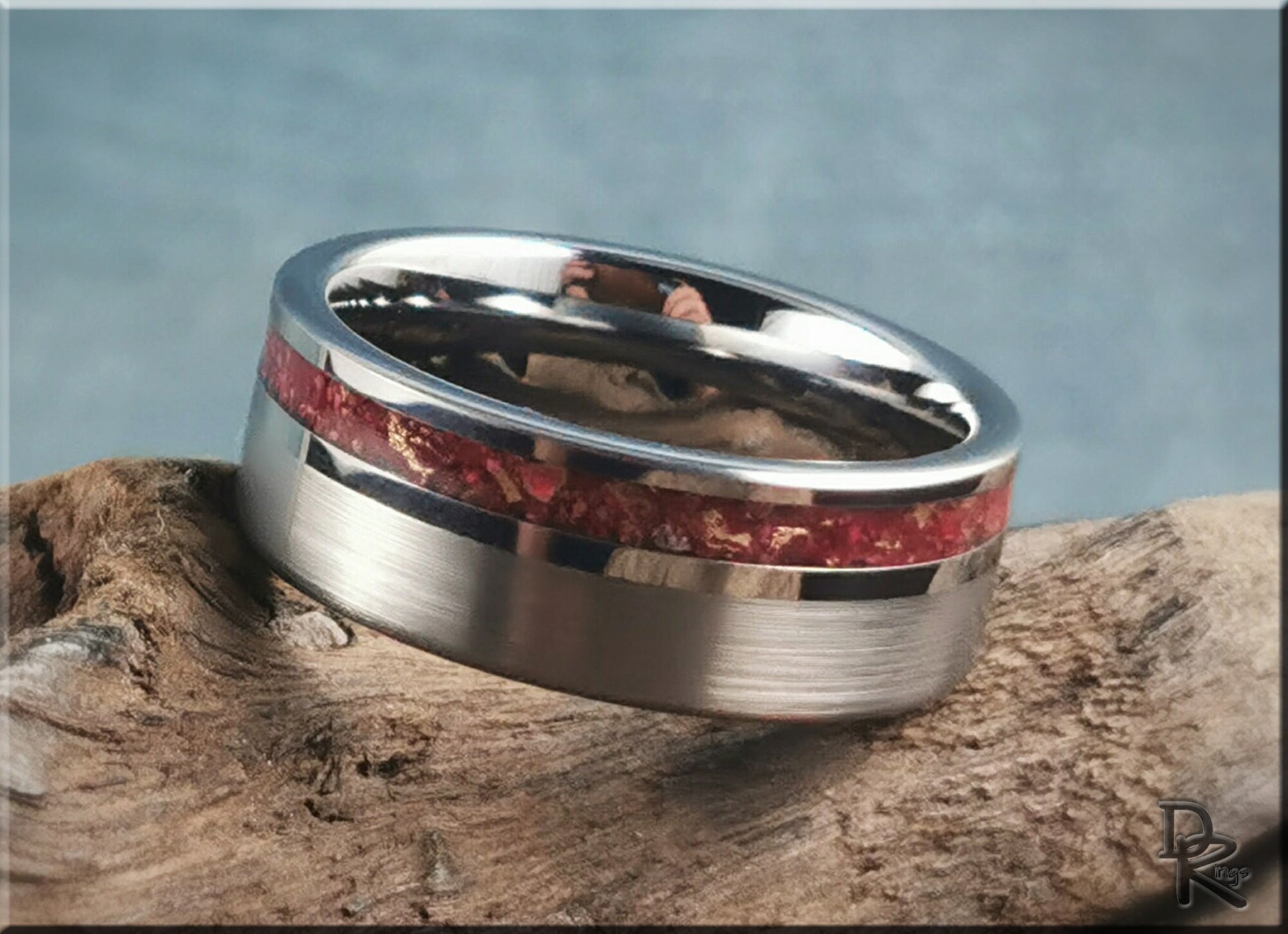 Tungsten Carbide Ring w/offset TruStone inlay - 8mm metal ring