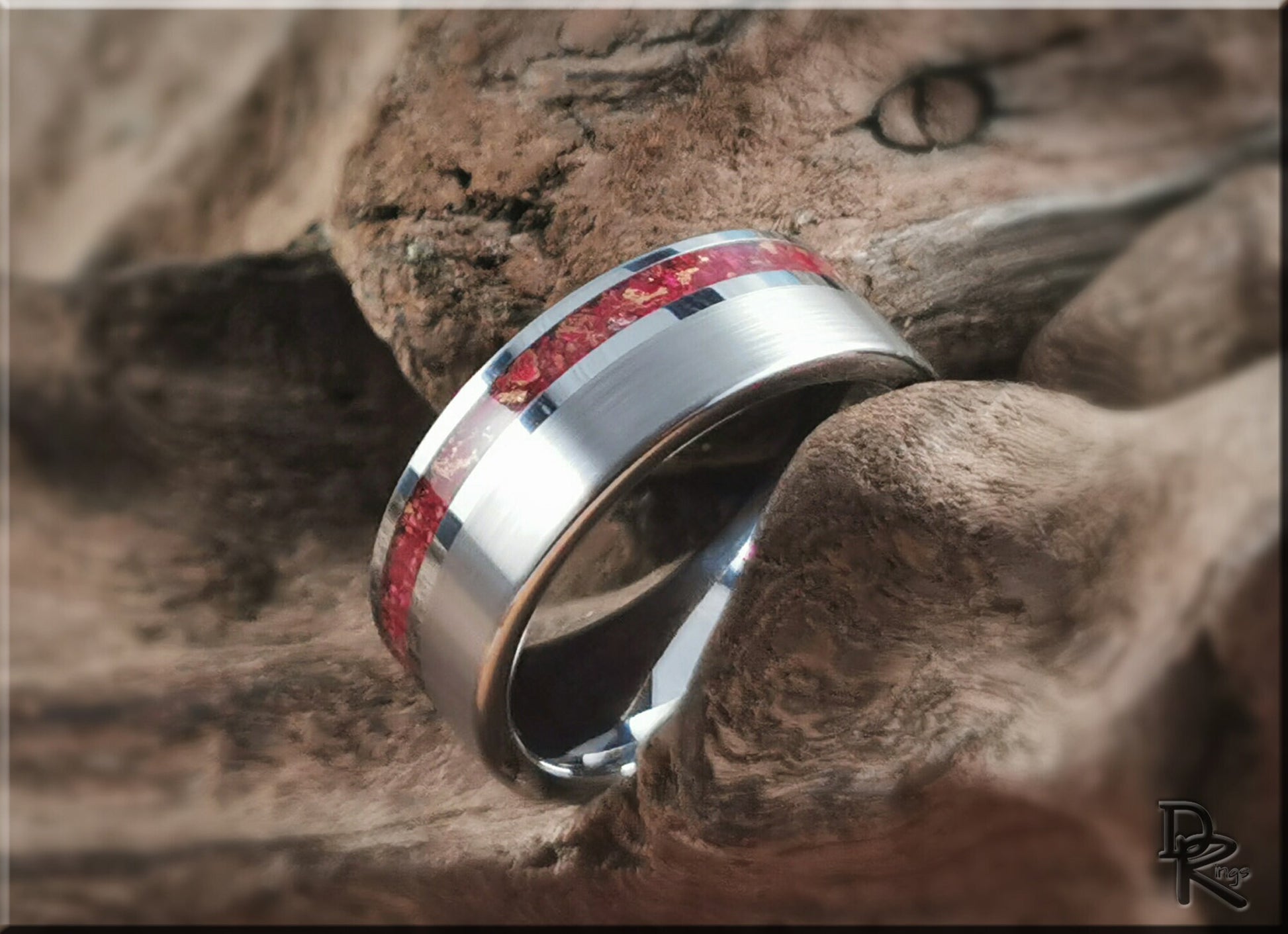 Tungsten Carbide Ring w/offset TruStone inlay - 8mm metal ring