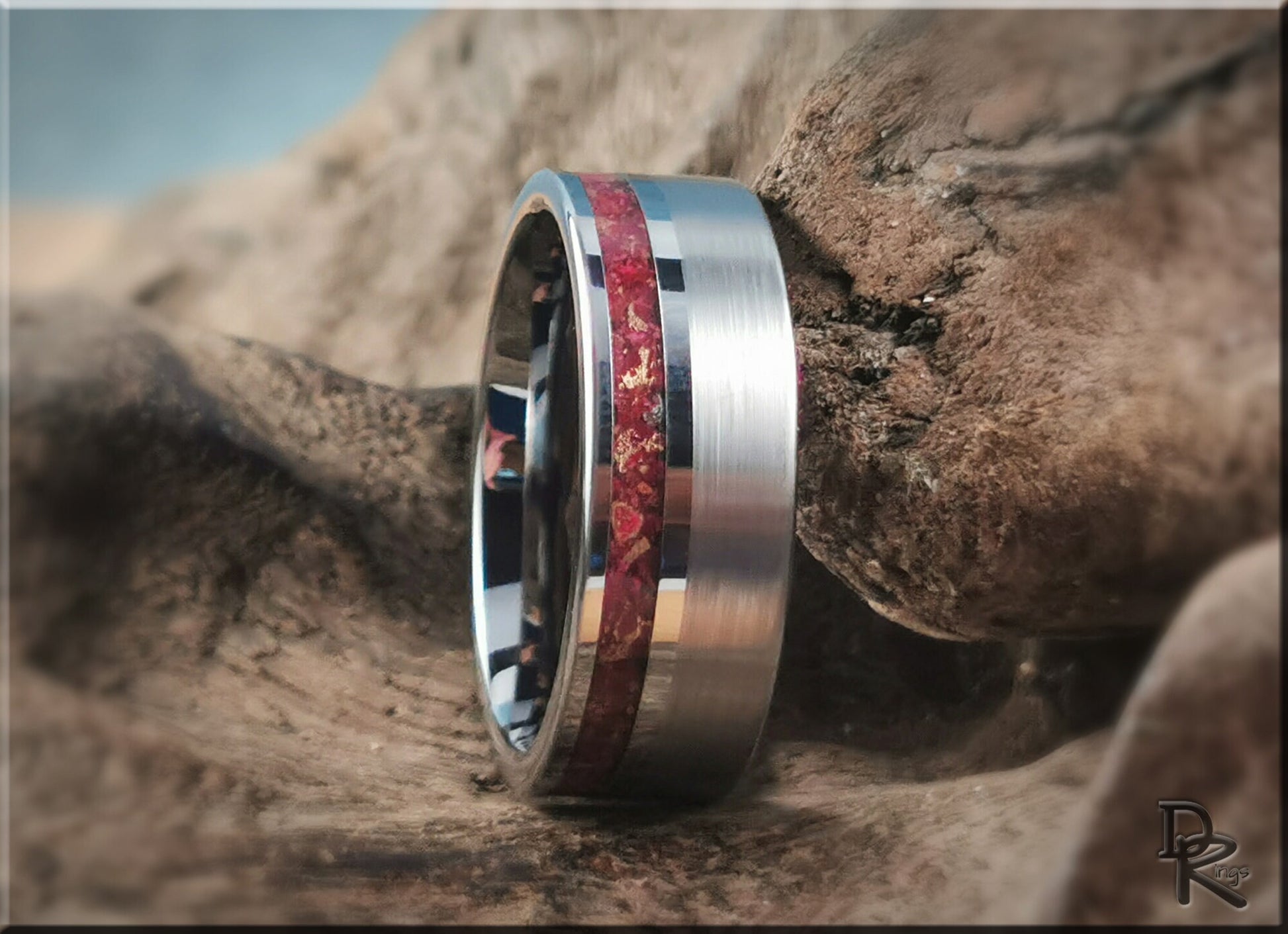 Tungsten Carbide Ring w/offset TruStone inlay - 8mm metal ring