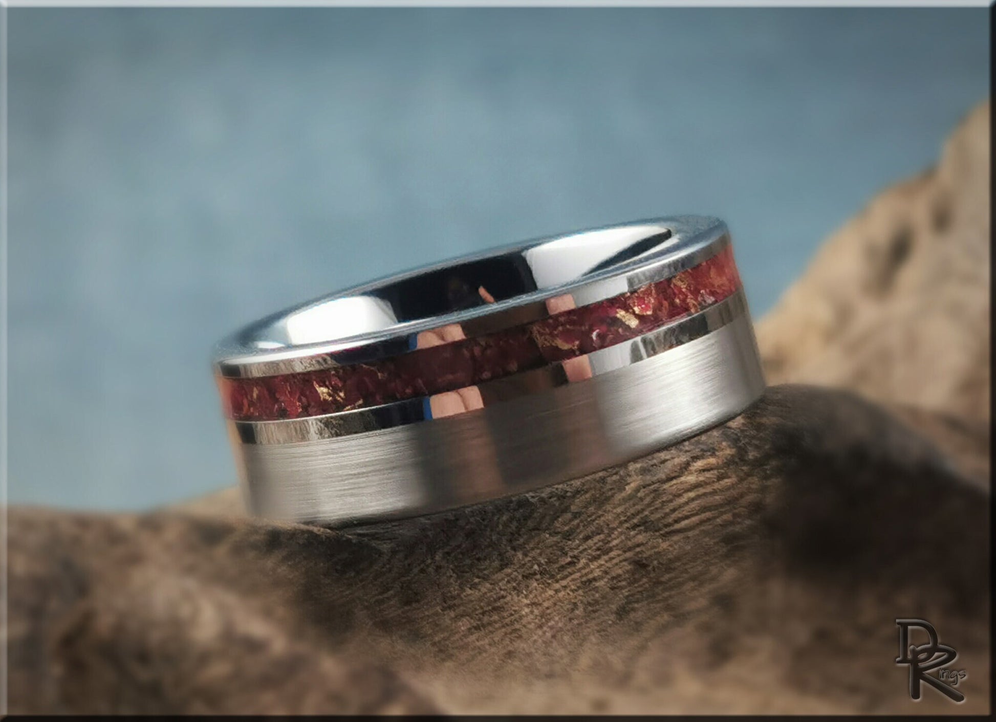Tungsten Carbide Ring w/offset TruStone inlay - 8mm metal ring