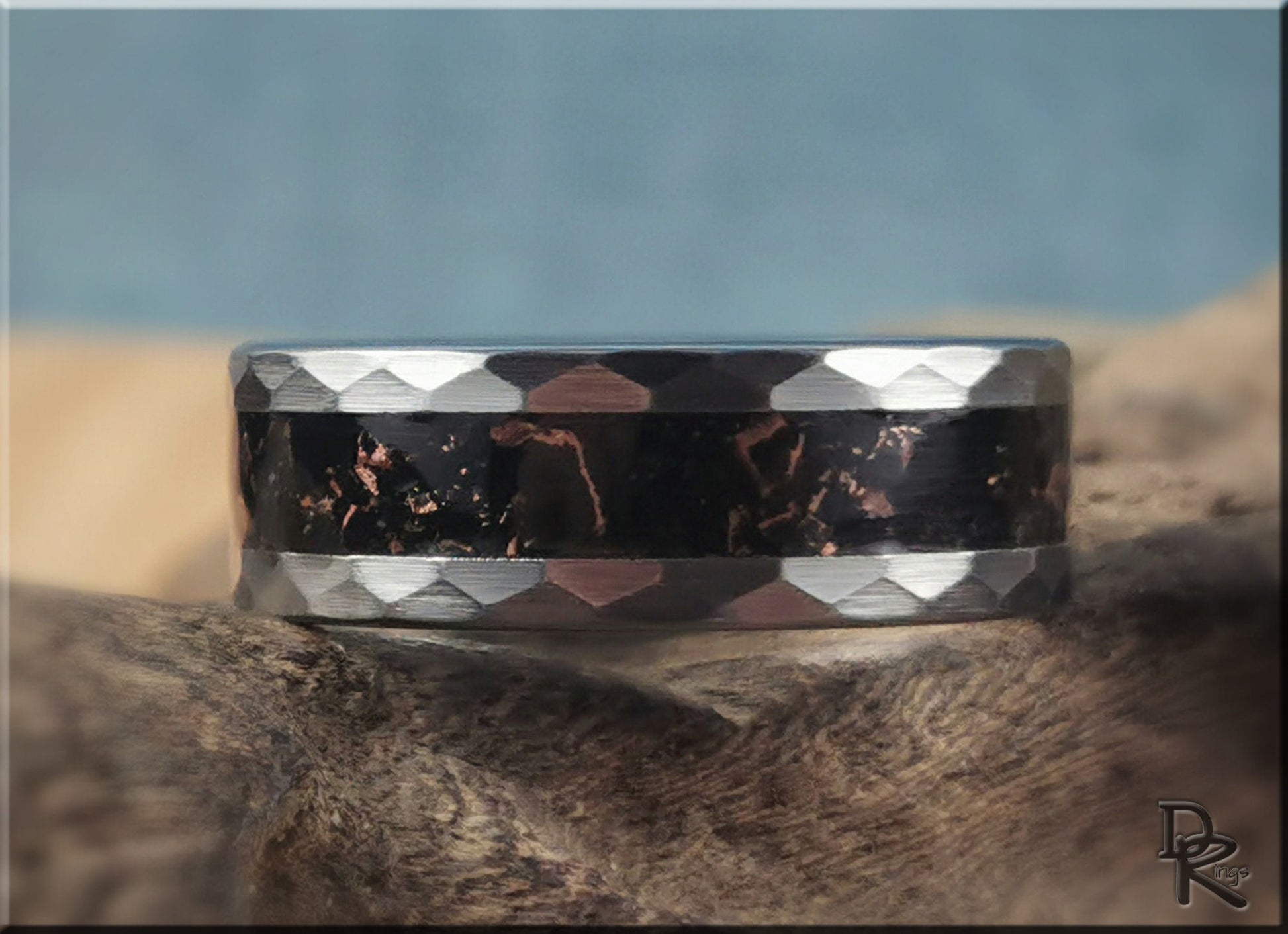 Hammered Tungsten Carbide Ring with TruStone inlay - 8mm metal ring