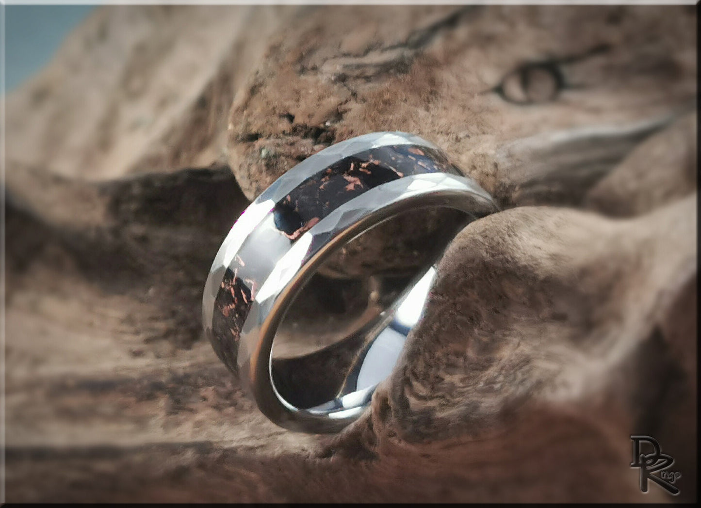 Hammered Tungsten Carbide Ring with TruStone inlay - 8mm metal ring