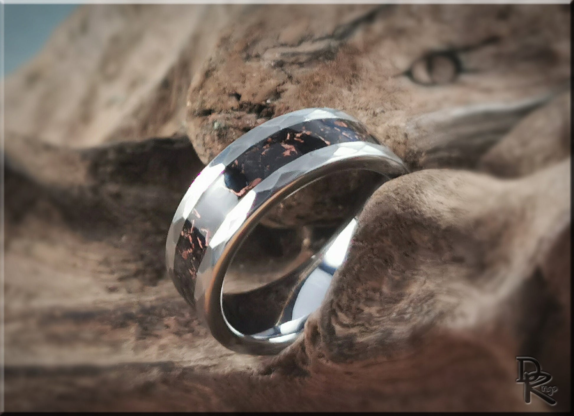 Hammered Tungsten Carbide Ring with TruStone inlay - 8mm metal ring